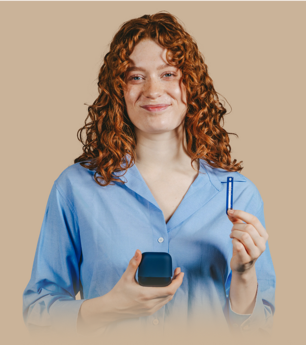 Woman using the inne minilab (AI generated)