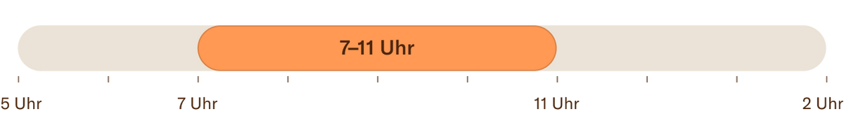 Wähle dein 4-Stunden-Testfenster zwischen 5:00 und 14:00 Uhr.