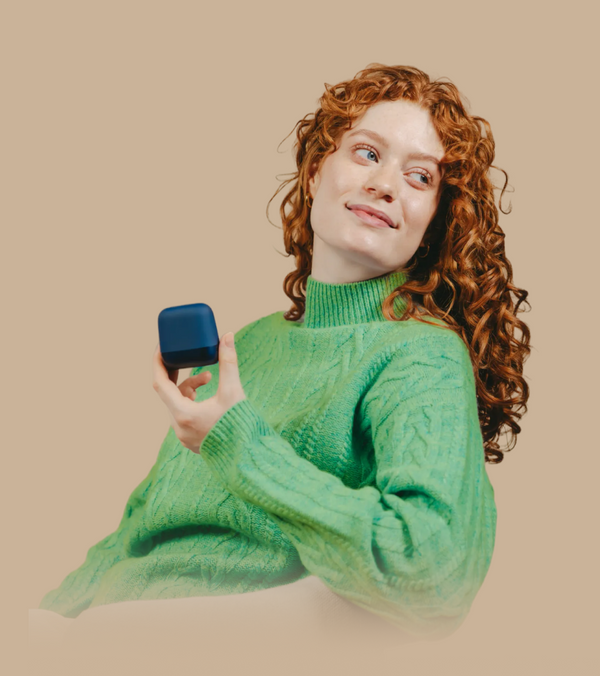 Woman using the inne minilab (AI generated)
